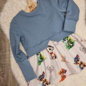 Girly Sweater „Schnüffelfreunde“ Gr. 110, Hauptfarben: hellblau/grau, 95% Baumwolle, 5% Elasthan
