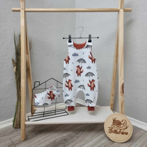 Gr. 62 – Baby Strampler Set Fuchs mit passendem Halstuch, Hauptfarbe weiß/ziegel, 95% Baumwolle, 5% Elasthan
