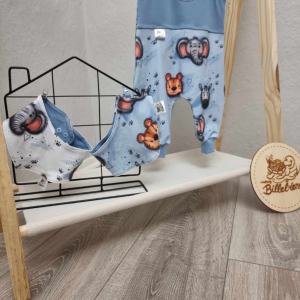 Gr. 62 – Baby Strampler Set Safari mit zwei passenden Halstüchern, Hauptfarbe hellblau, 95% Baumwolle, 5% Elasthan
