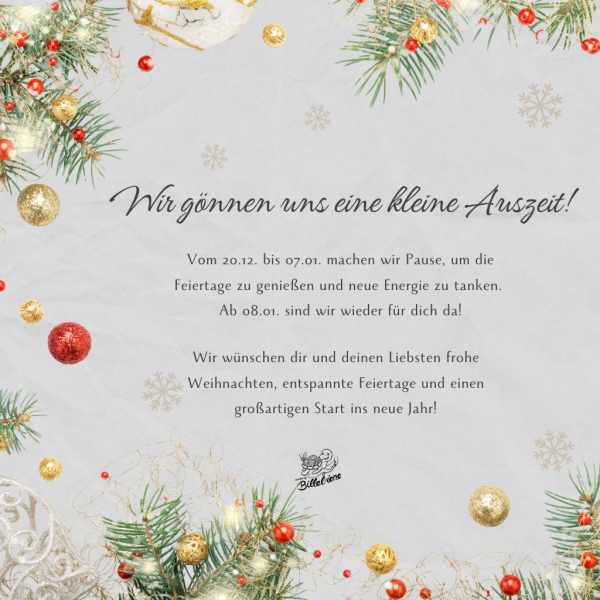 Auszeit vom 20.12.2025 bis einl. 07.01.2026