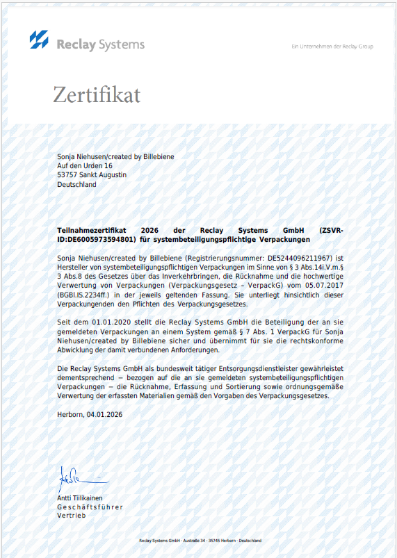 Verpackungslizenz Zertifikat 2026